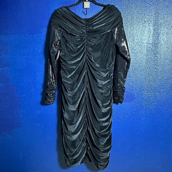 Black Maer Dress Long Sleeves Cocktail Party Cowl Neckline Sz 16 sequined - Picture 5 of 8